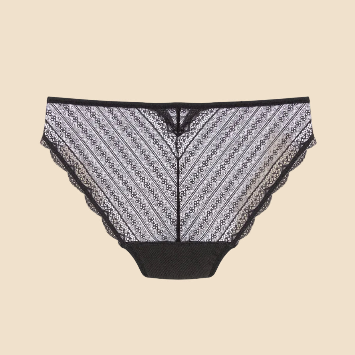 Black and white period patterned underwear on a white background